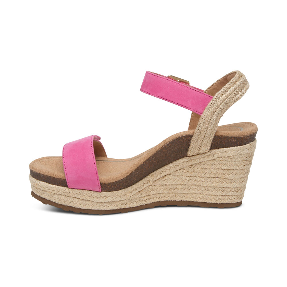 Aetrex Women's Sydney Quarter Strap Espadrille Wedge Sandals - Azalea | USA GXZU8AX